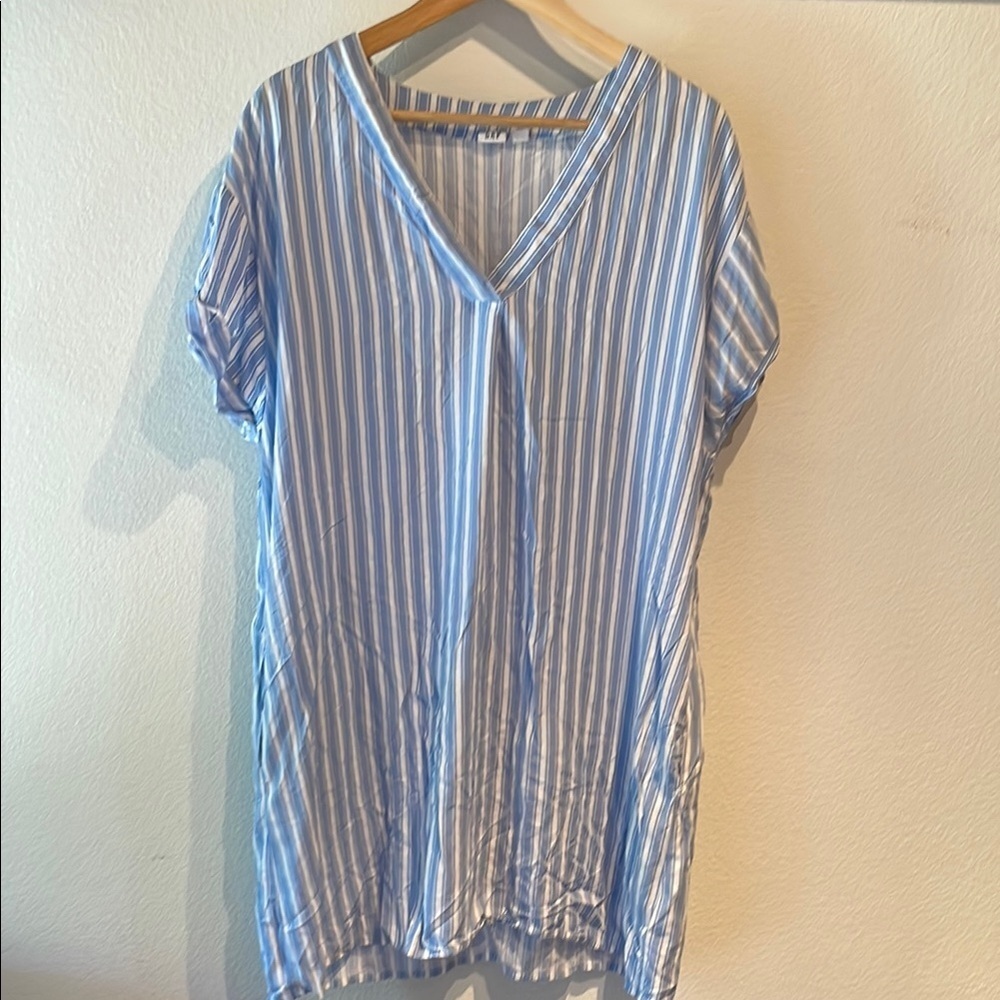 Gap Blue Striped V Neck Cap Cuff Sleeve Mini Dress with Pockets - Picture 3 of 8